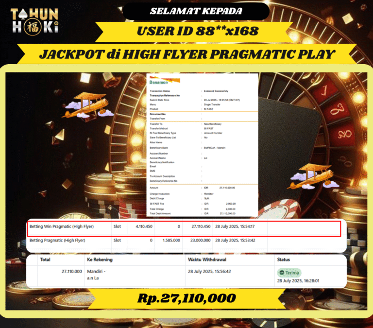 TAHUNHOKI MENANG LIVEGAMES HIGH FLYER  PRAGMATIC PLAY Rp. 27,110,000,- LUNAS